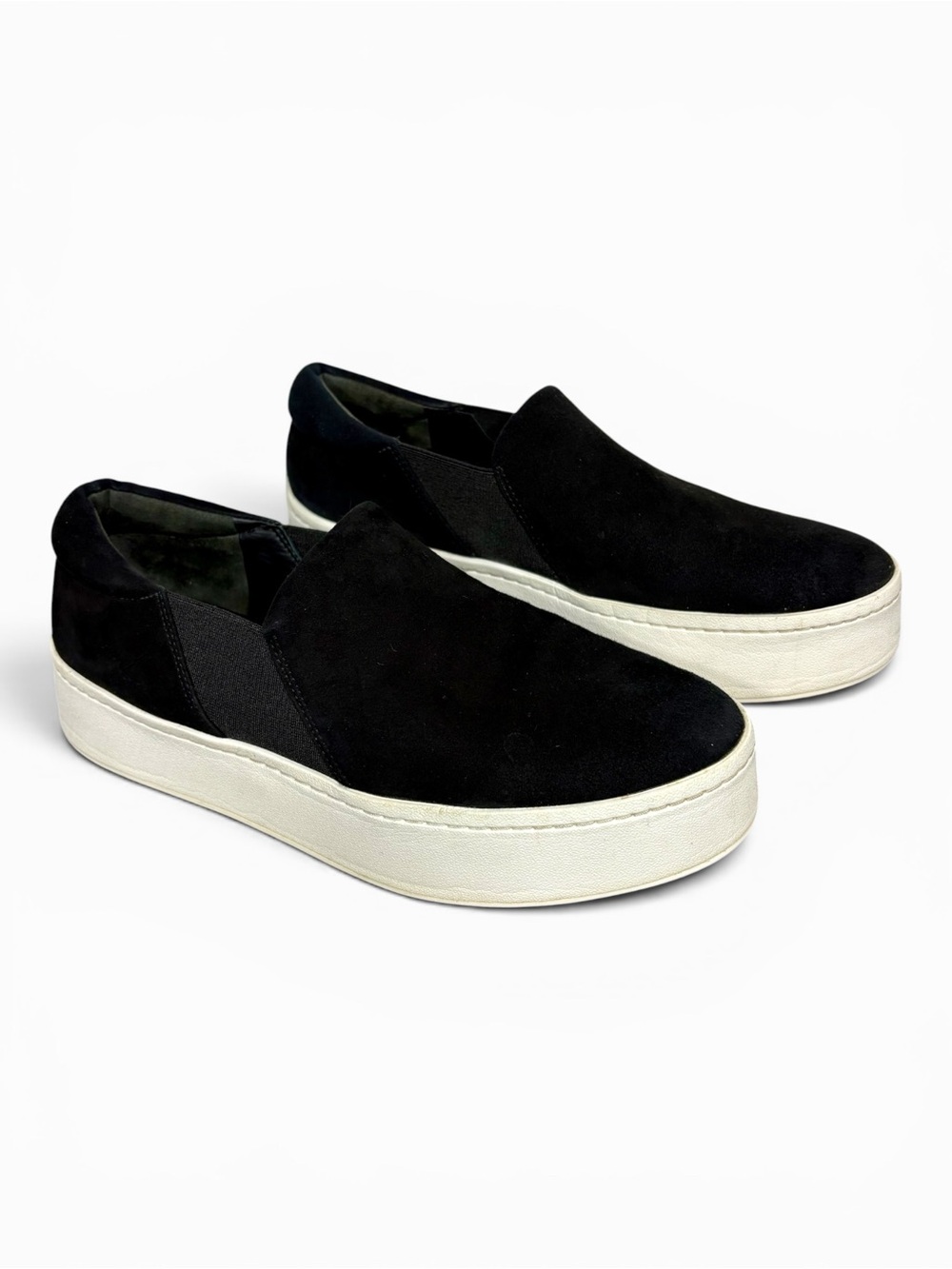 Vince Warren Black Suede Slip-On Sneakers with White Platform Sole-woman’s 7.5 M